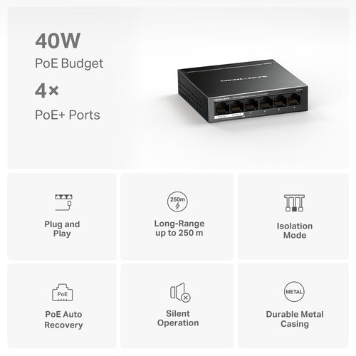 MS106LP <br> 6-Port 10/100Mbps Desktop Switch with 4-Port PoE+