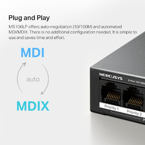 MS106LP <br> 6-Port 10/100Mbps Desktop Switch with 4-Port PoE+